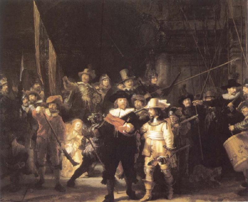 REMBRANDT Harmenszoon van Rijn The Company of Frans Banning Cocq and Willem van Ruytenburch also Known as the Night Watch France oil painting art